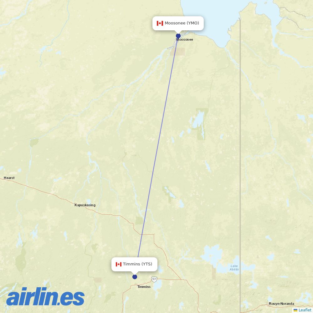 Air Creebec from Timmins destination map