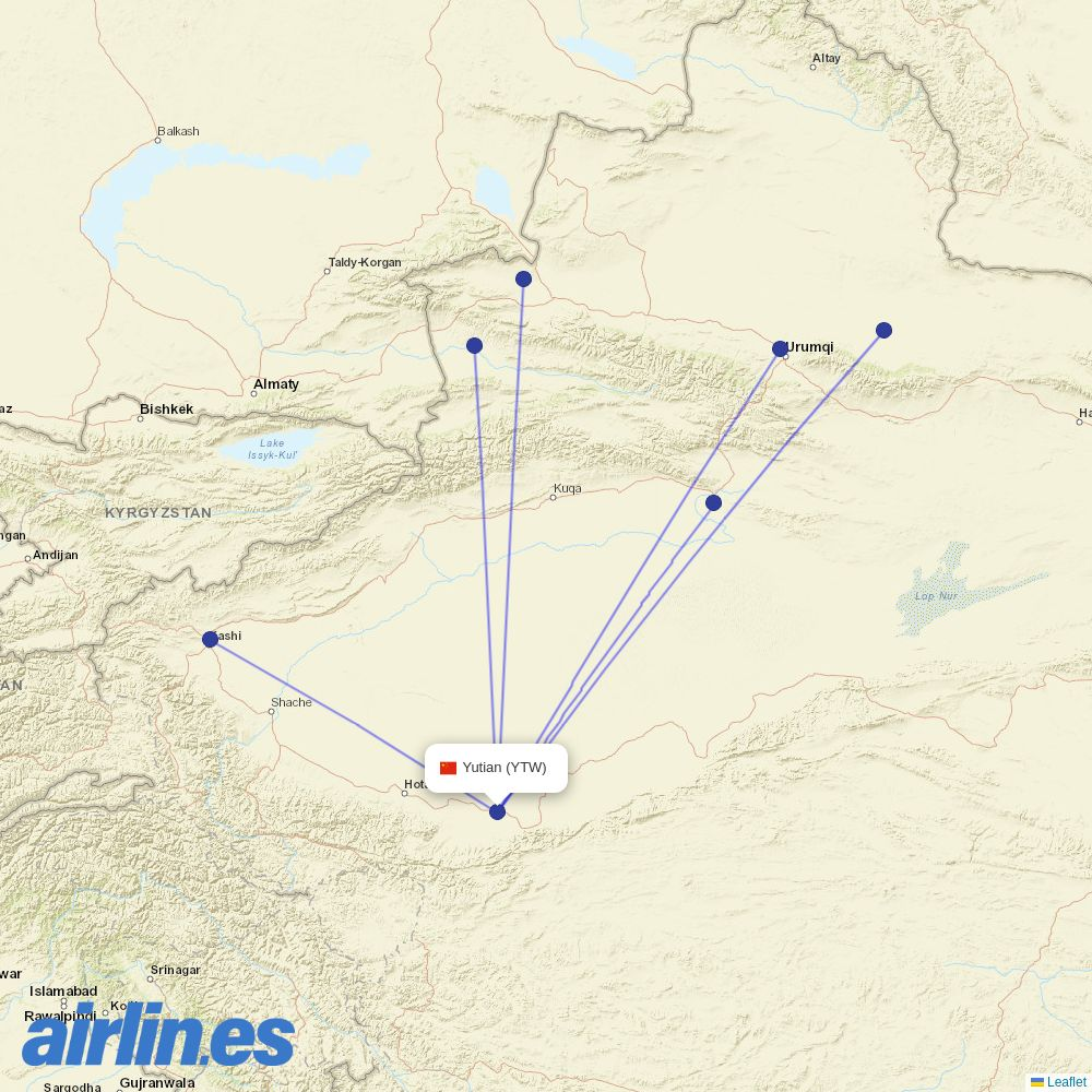 Urumqi Airlines at YTW route map