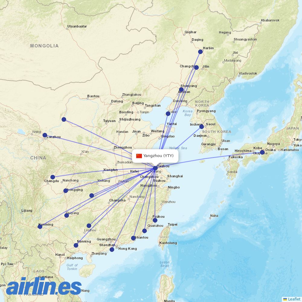 Spring Airlines at YTY route map