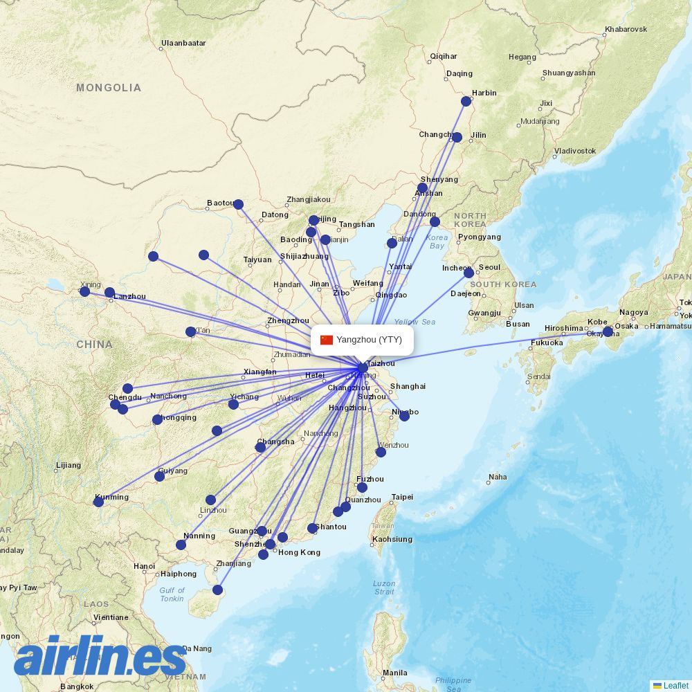 Gestair from Yangzhou Taizhou Airport destination map