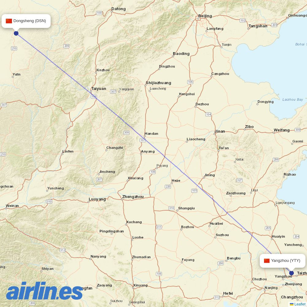 China Eastern Airlines from Yangzhou Taizhou Airport destination map
