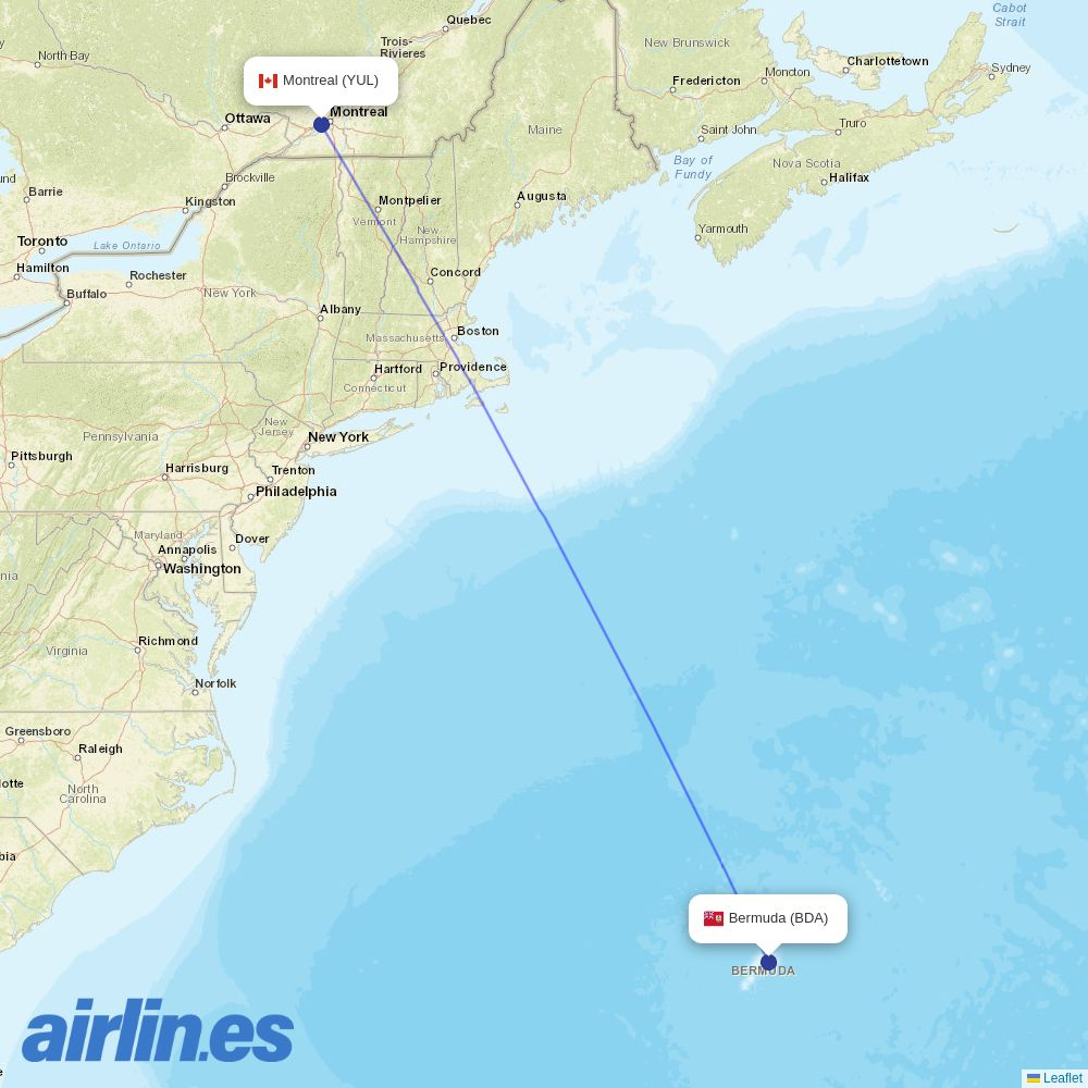 BermudAir at YUL route map