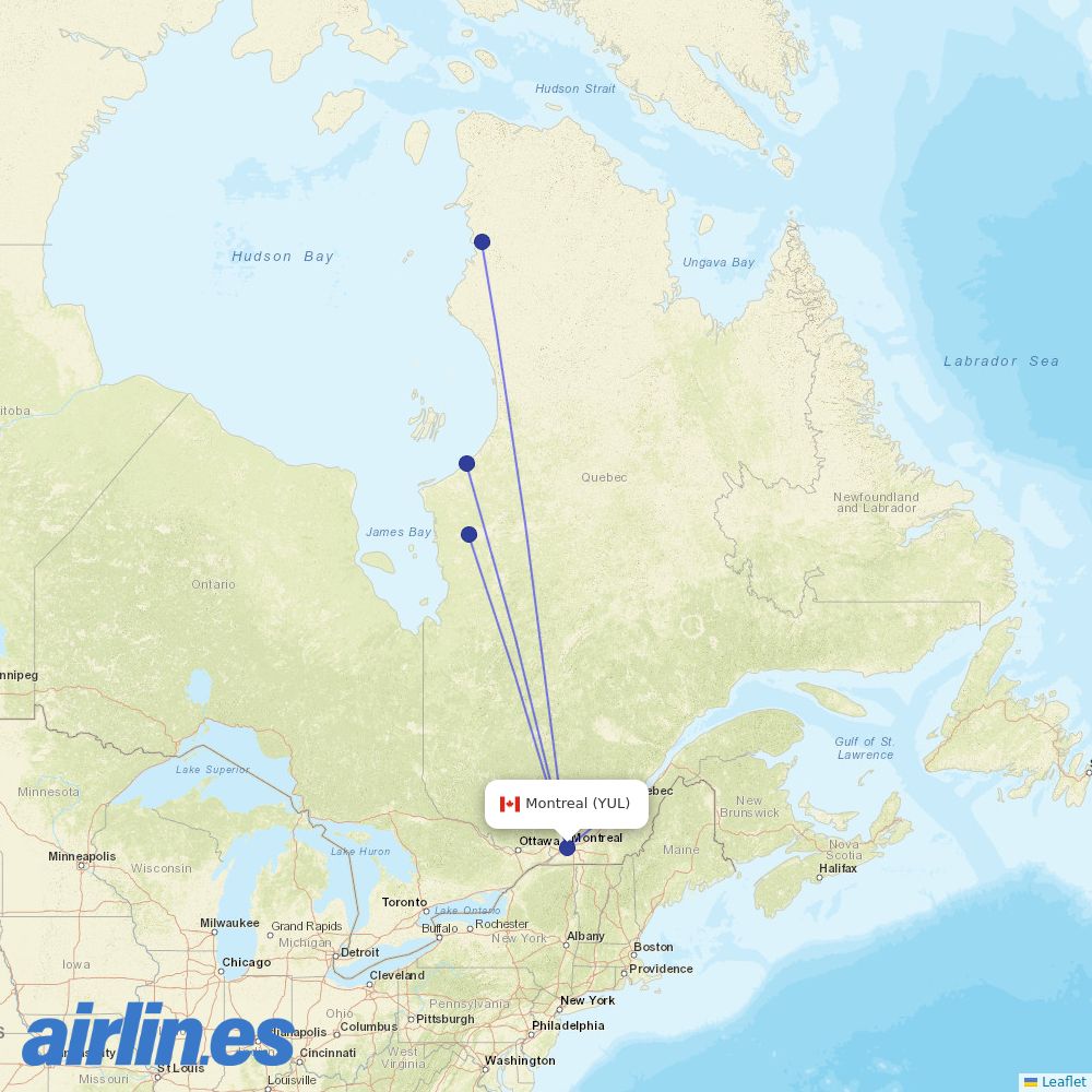Air Inuit from Pierre Elliott Trudeau International destination map