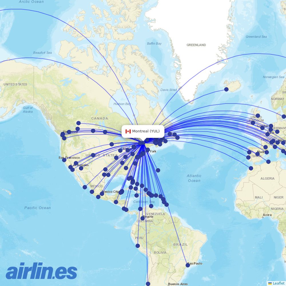 Air Canada at YUL route map