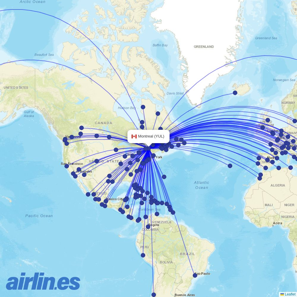 Jet Aviation at YUL route map