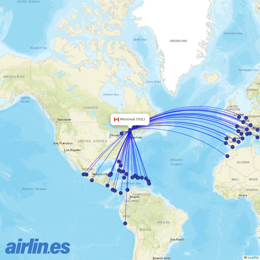 Air Transat at YUL route map