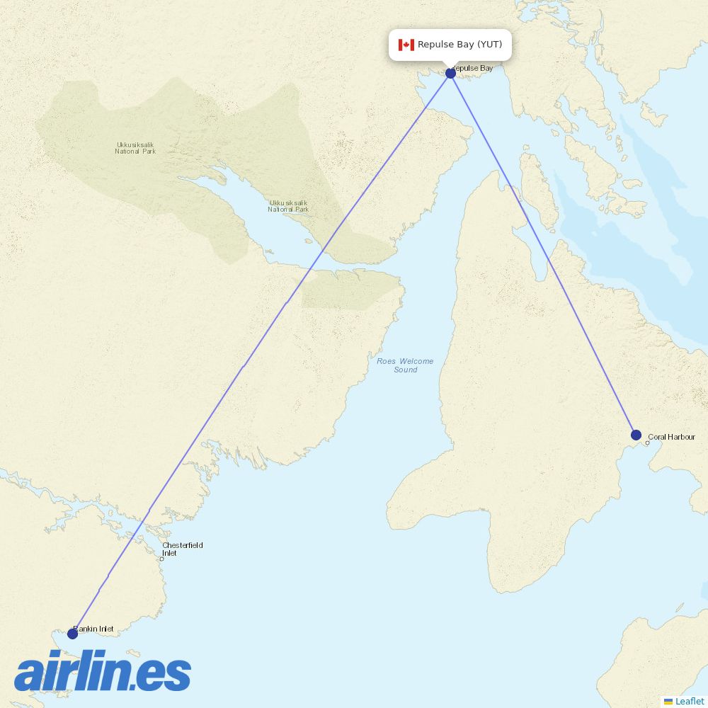 Calm Air International at YUT route map