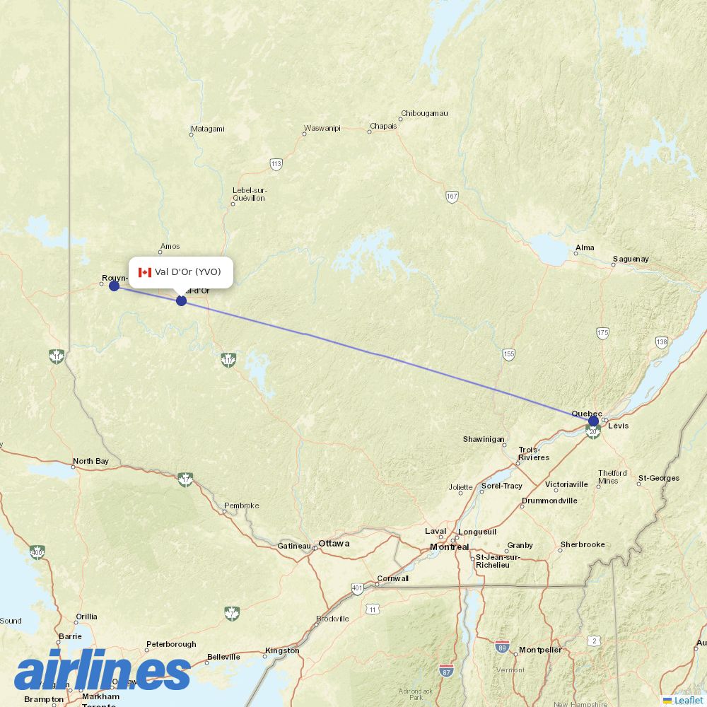 Air Liaison from Val D Or destination map