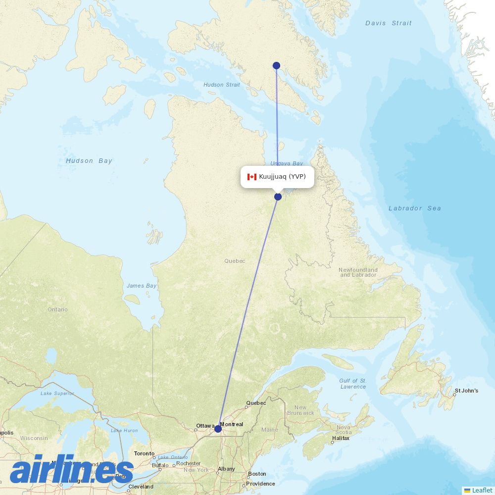 Canadian North from Kuujjuaq destination map