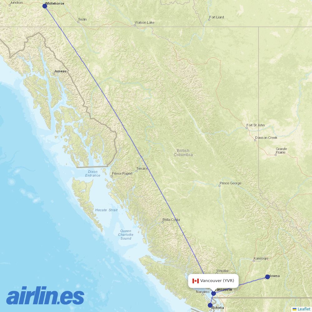 Air North from Vancouver International Airport destination map