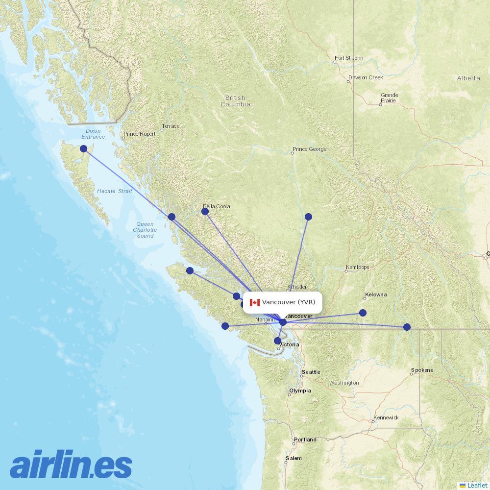 Pacific Coastal Airlines at YVR route map