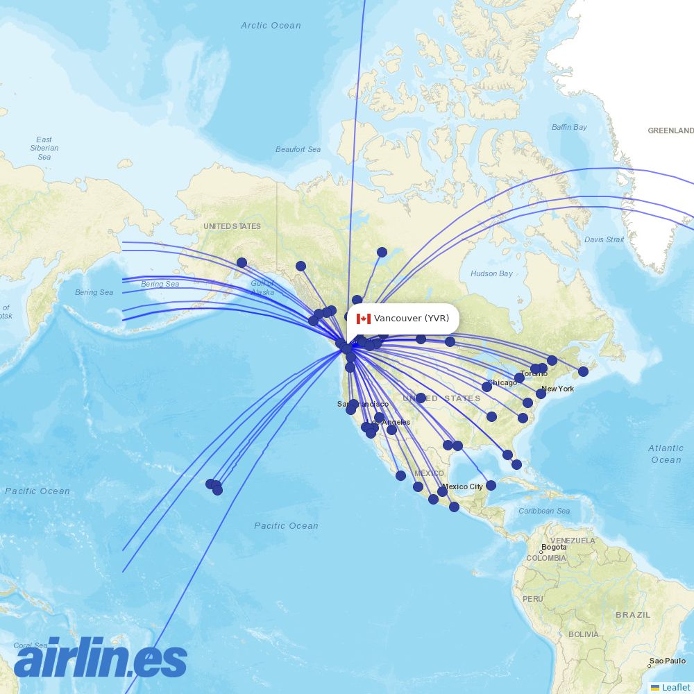 Air Canada at YVR route map