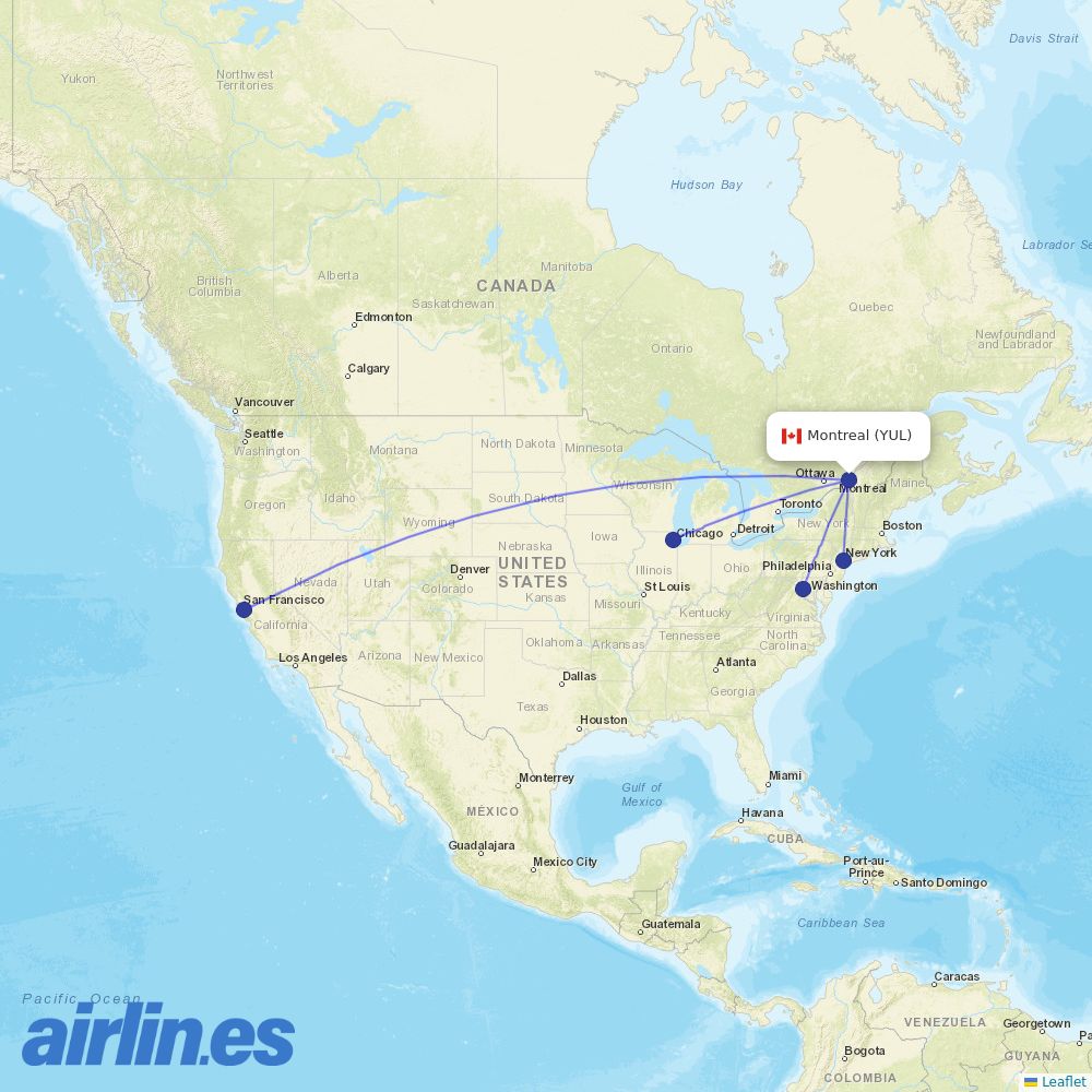 United Airlines from Vancouver International Airport destination map