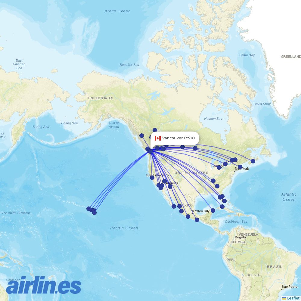 WestJet at YVR route map