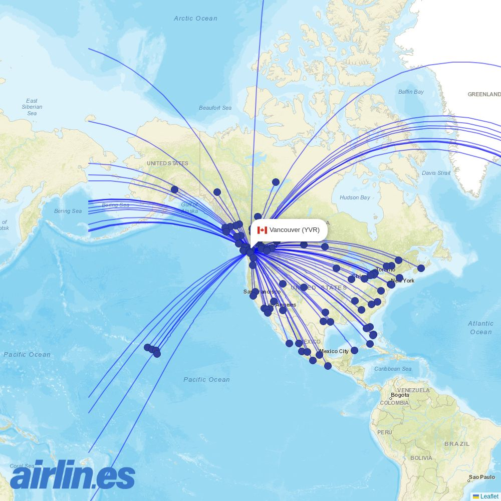 Zipair at YVR route map