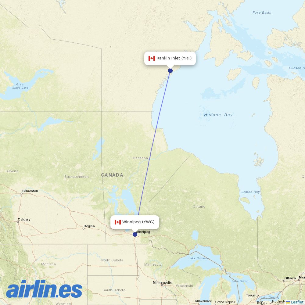 Canadian North at YWG route map