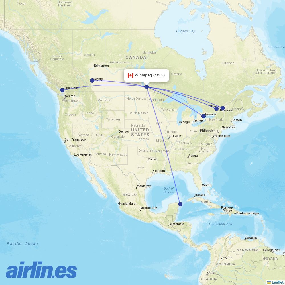 Air Canada at YWG route map