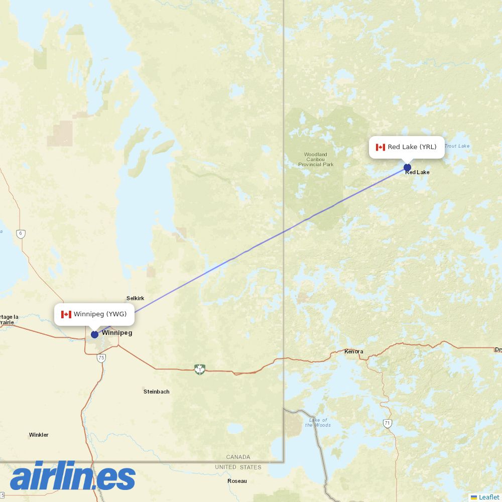 Bearskin Airlines at YWG route map