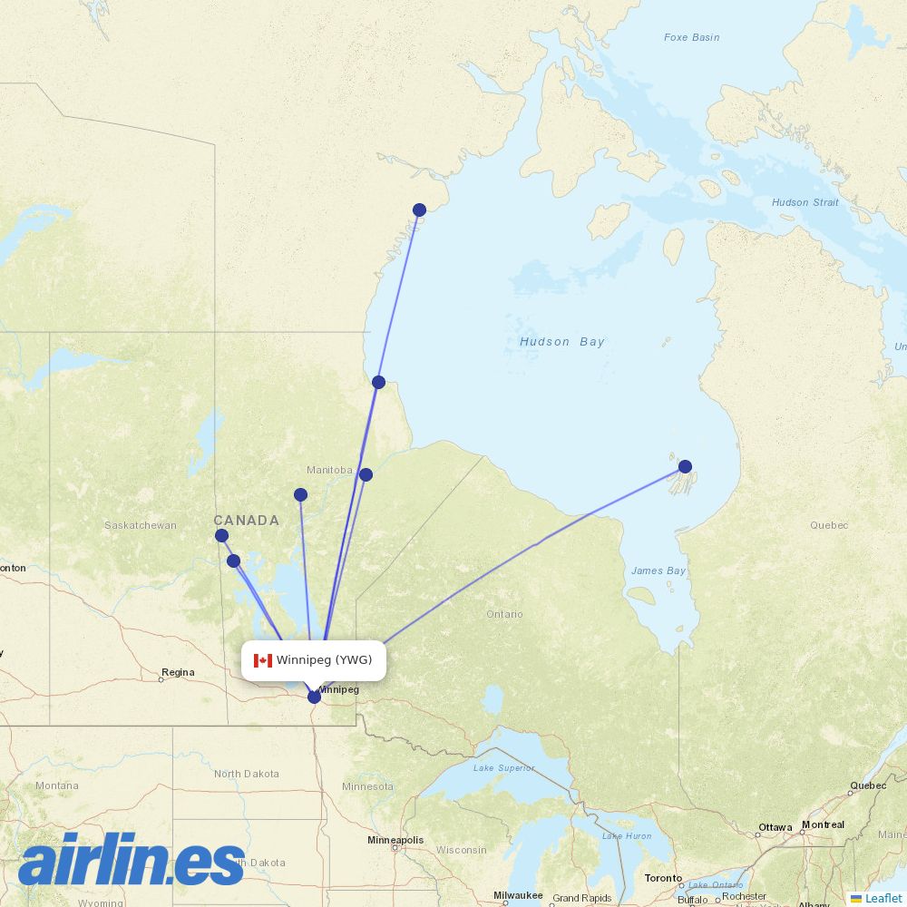 Calm Air International at YWG route map