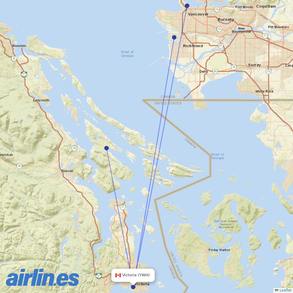 Harbour Air from Victoria Inner Harbour Airport destination map