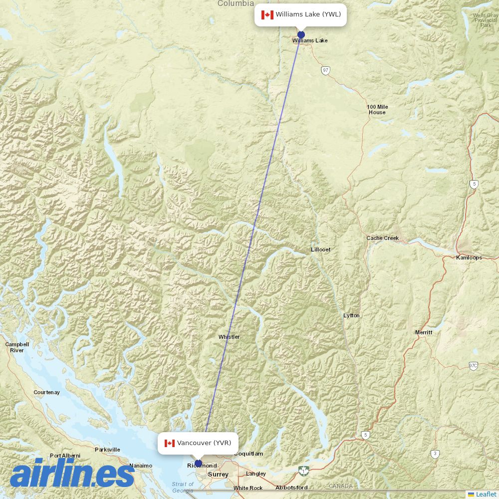 Central Mountain Air from Williams Lake destination map