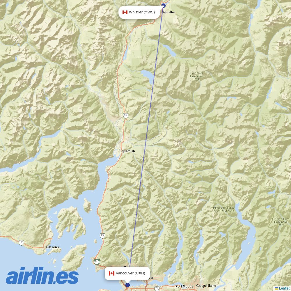 Harbour Air from Green Lake Sea Plane Base destination map