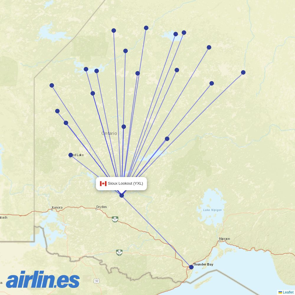 Wasaya Airways from Sioux Lookout destination map