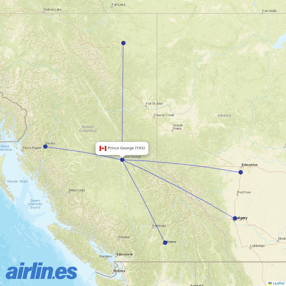 Central Mountain Air from Prince George destination map