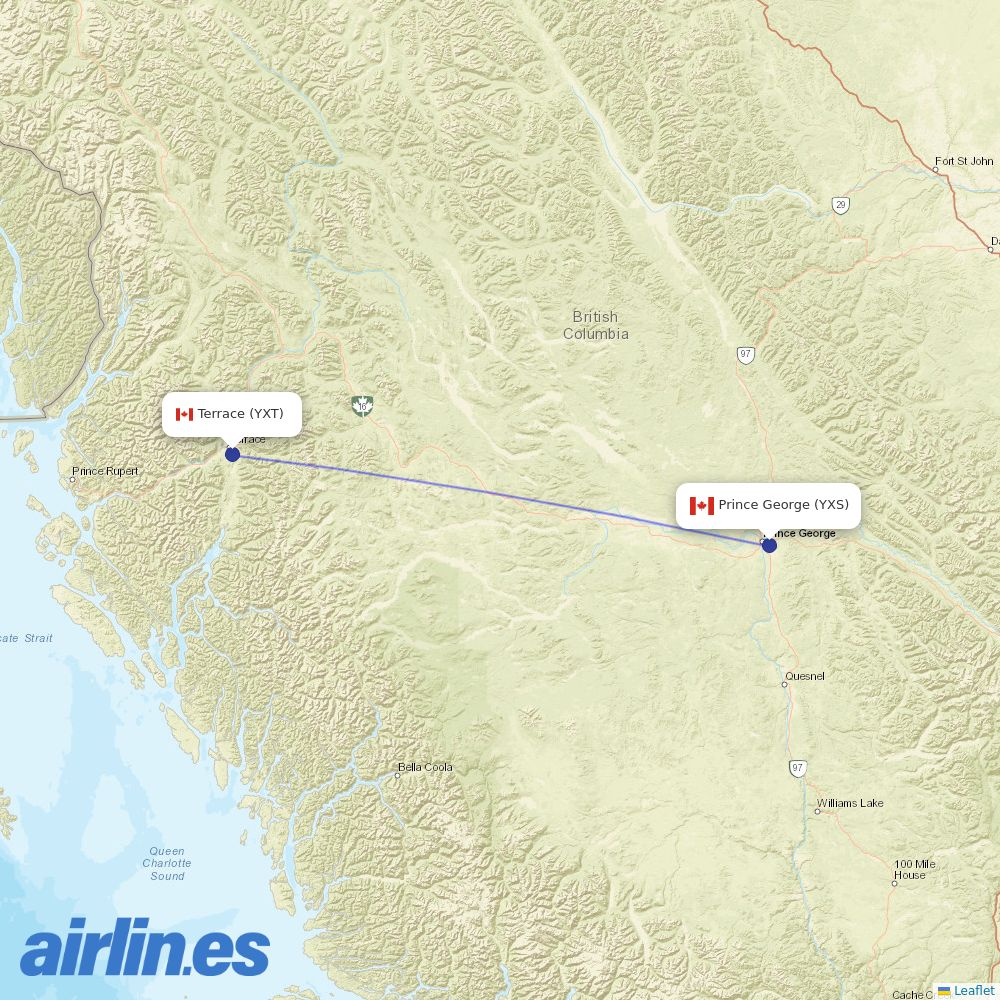 Central Mountain Air from Terrace destination map