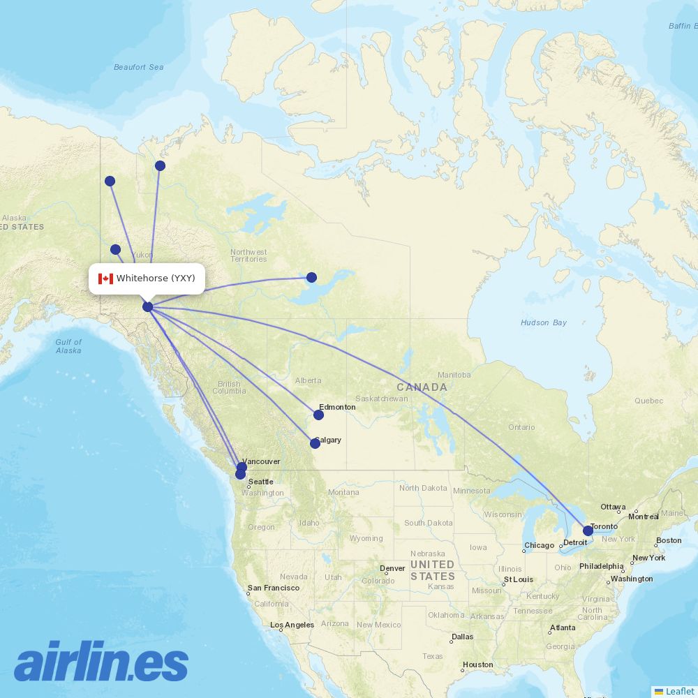 Air North from Whitehorse International destination map