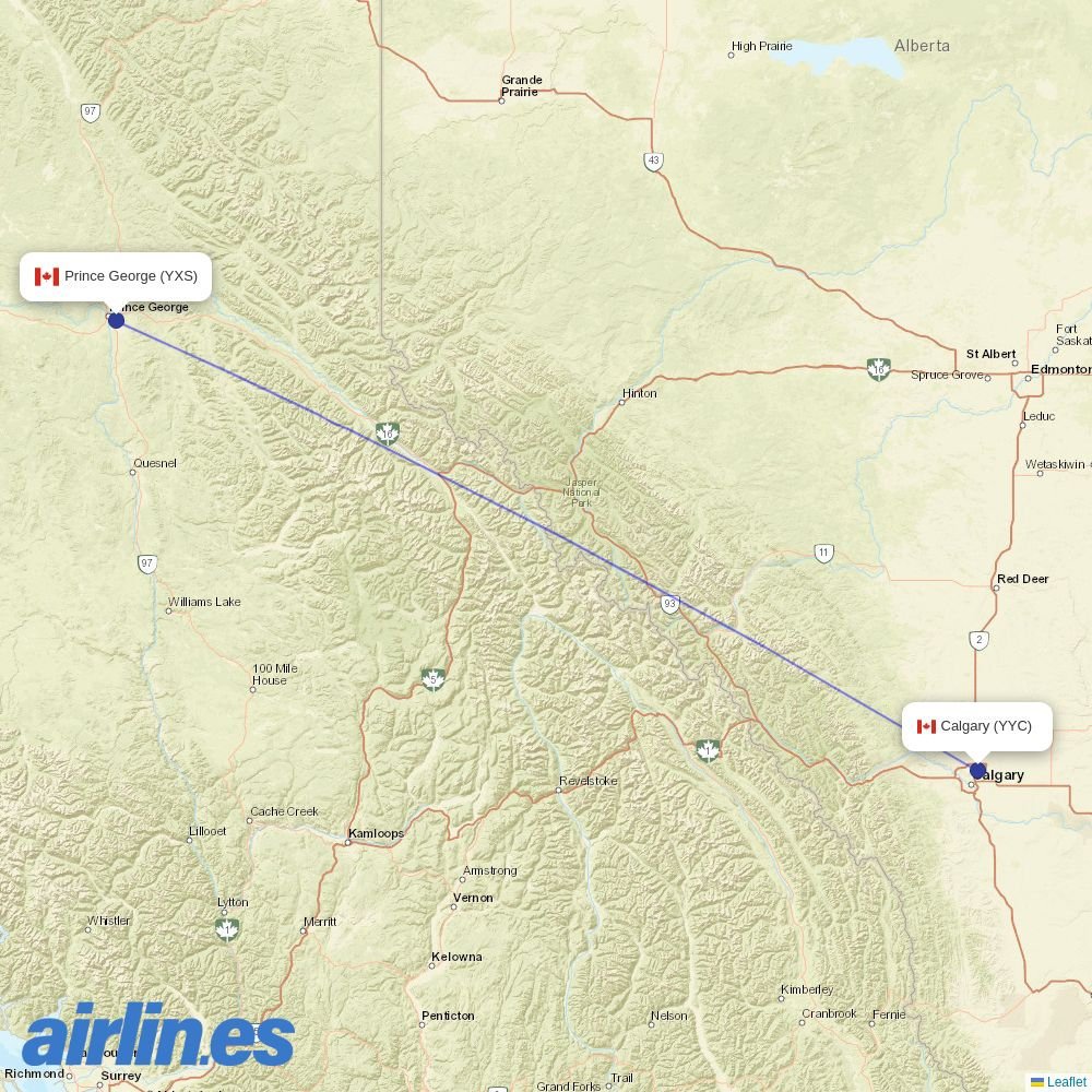 Central Mountain Air from Calgary International destination map