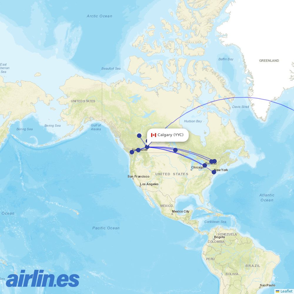 Air Canada at YYC route map