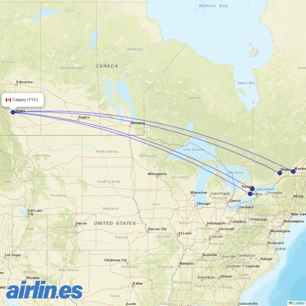Porter Airlines from Calgary International destination map