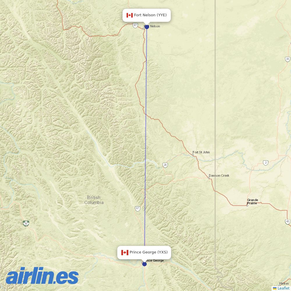 Central Mountain Air from Fort Nelson destination map