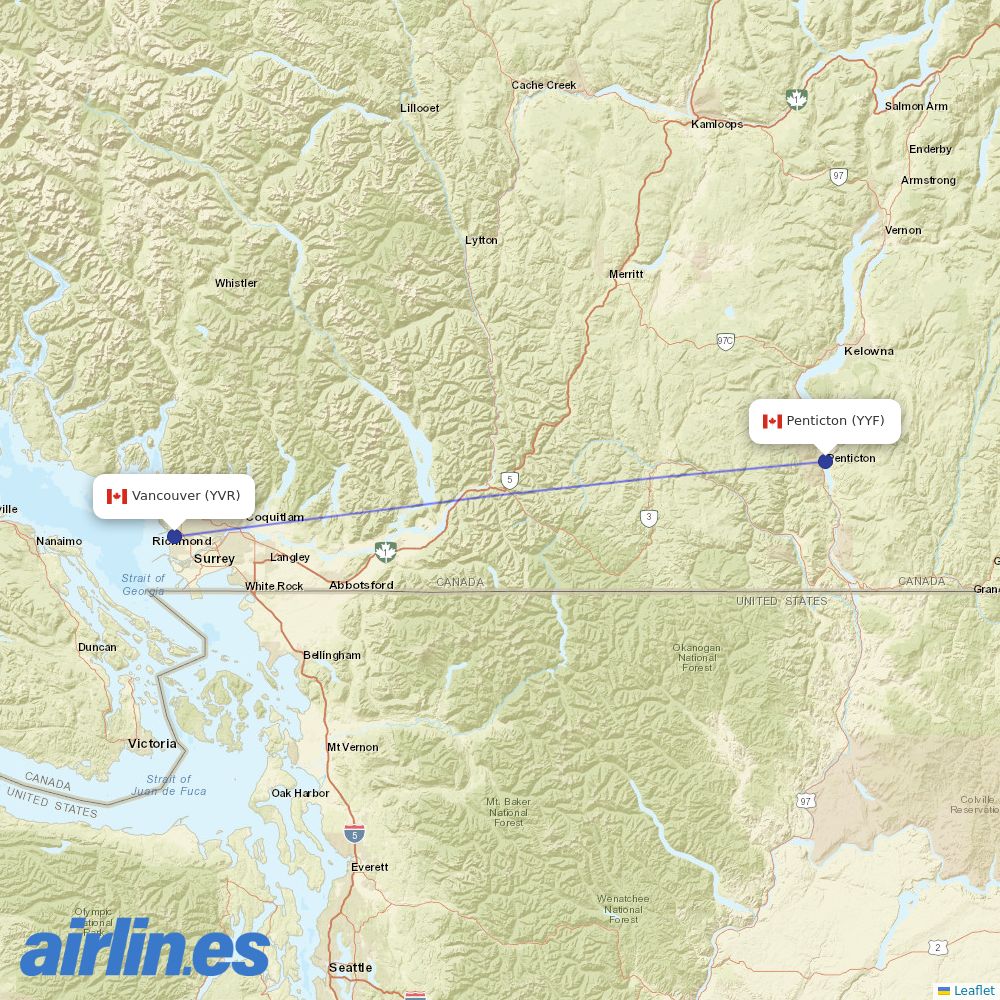 Pacific Coastal Airlines at YYF route map