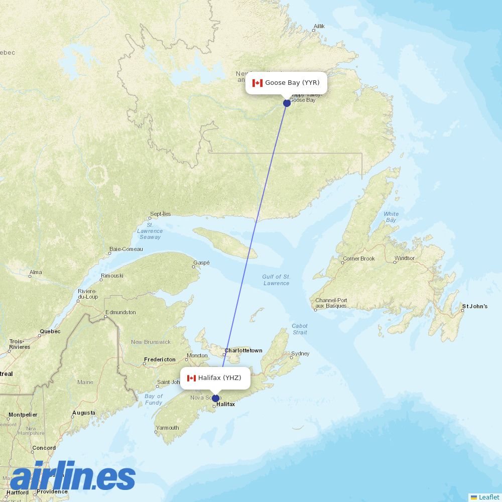 Air Canada from Goose Bay destination map