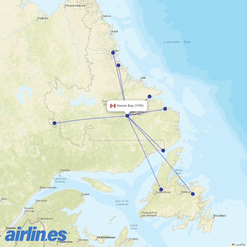 PAL Airlines from Goose Bay destination map