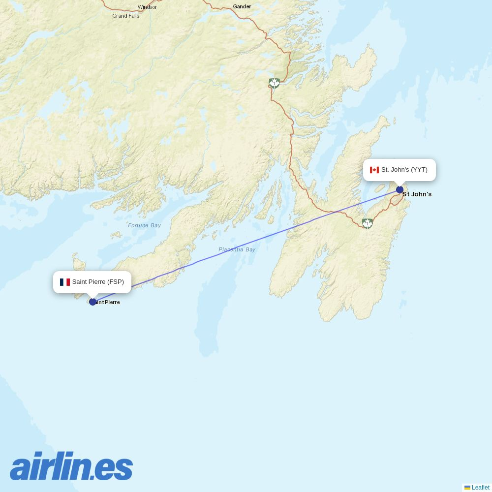 Air Saint Pierre from St Johns International destination map
