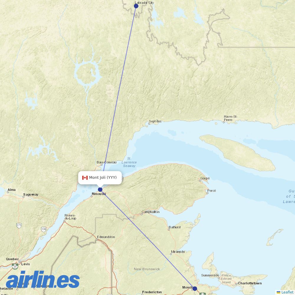 PAL Airlines from Mont Joli destination map