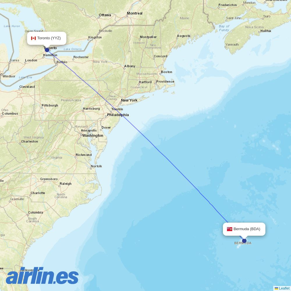 BermudAir at YYZ route map