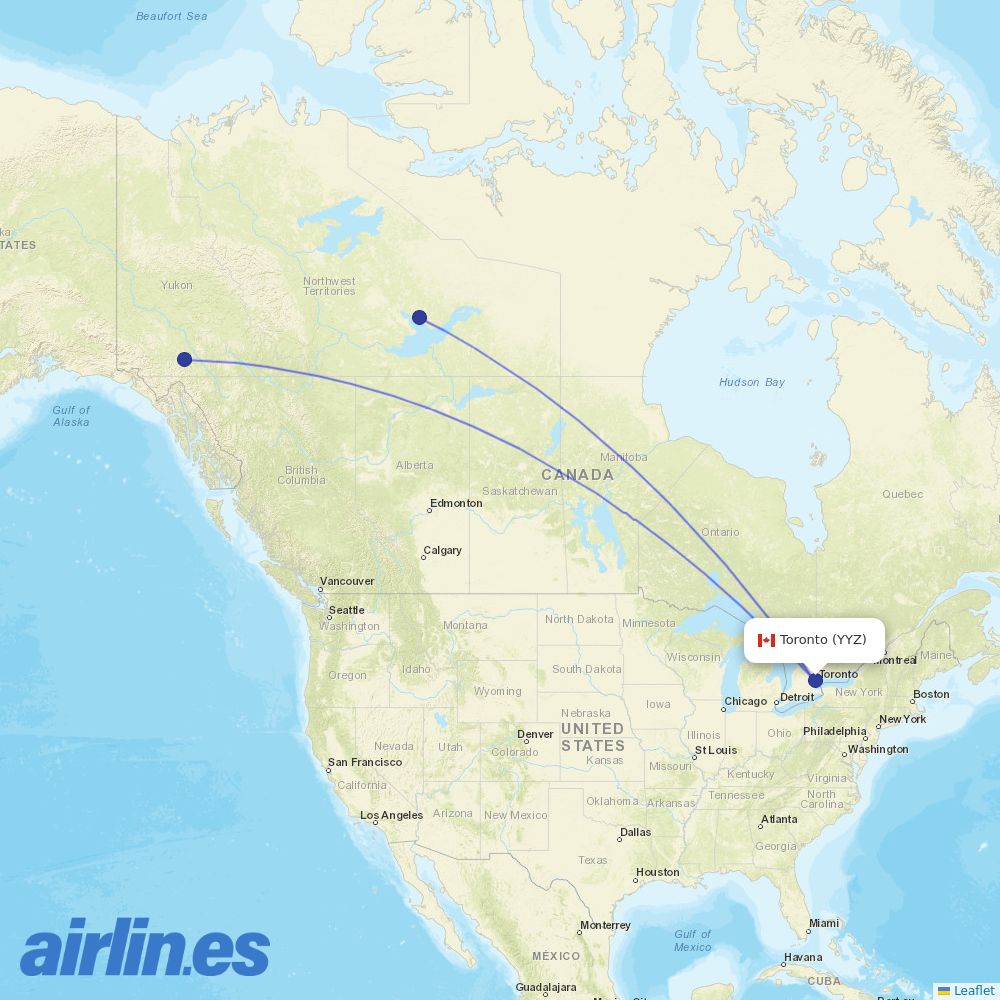 Air North from Pearson International destination map