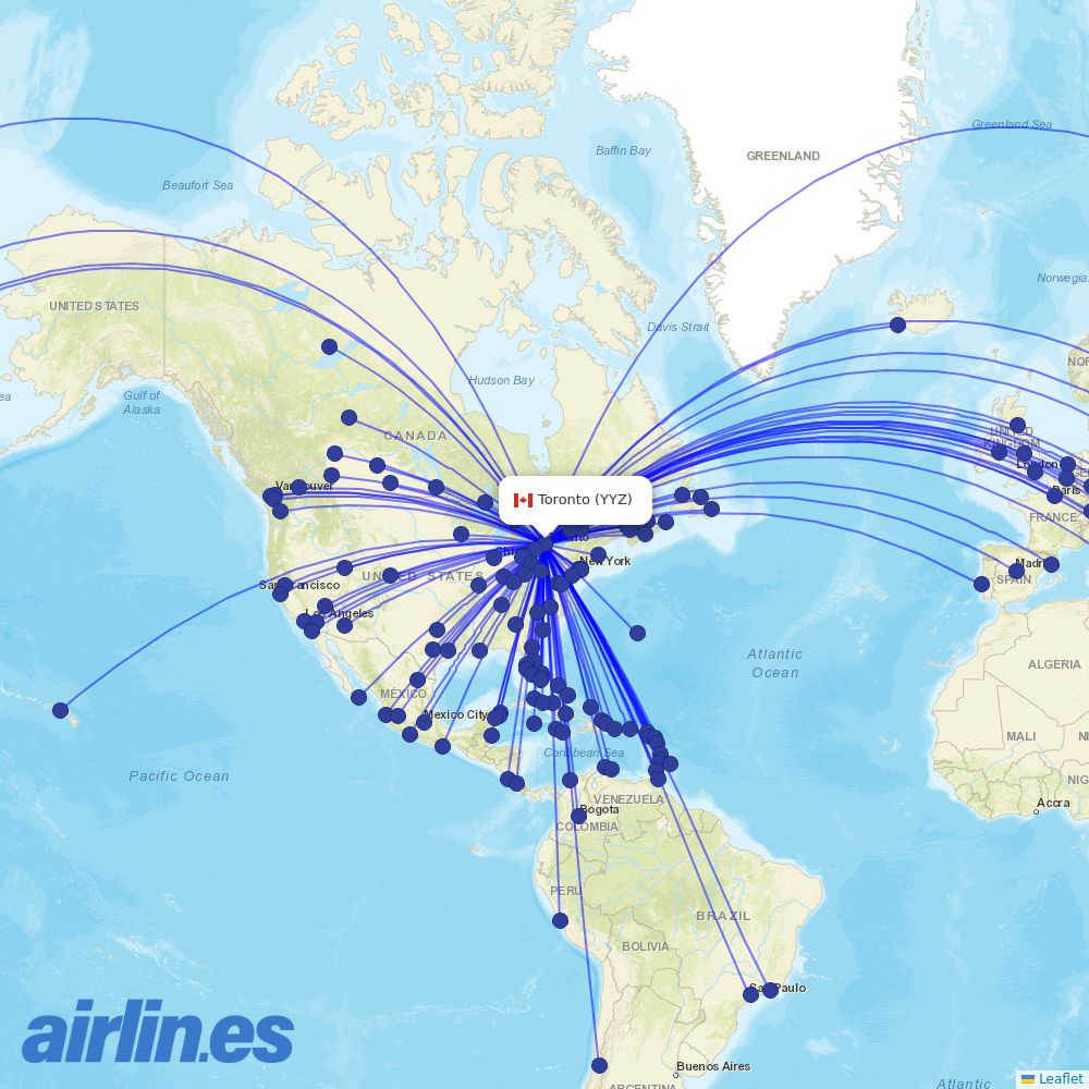Air Canada at YYZ route map