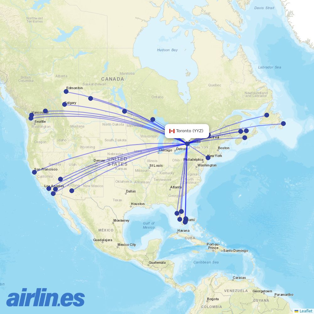 Porter at YYZ route map