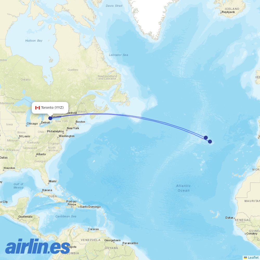 Azores Airlines at YYZ route map