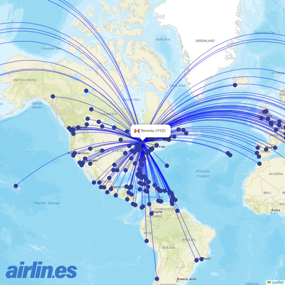 WestJet at YYZ route map