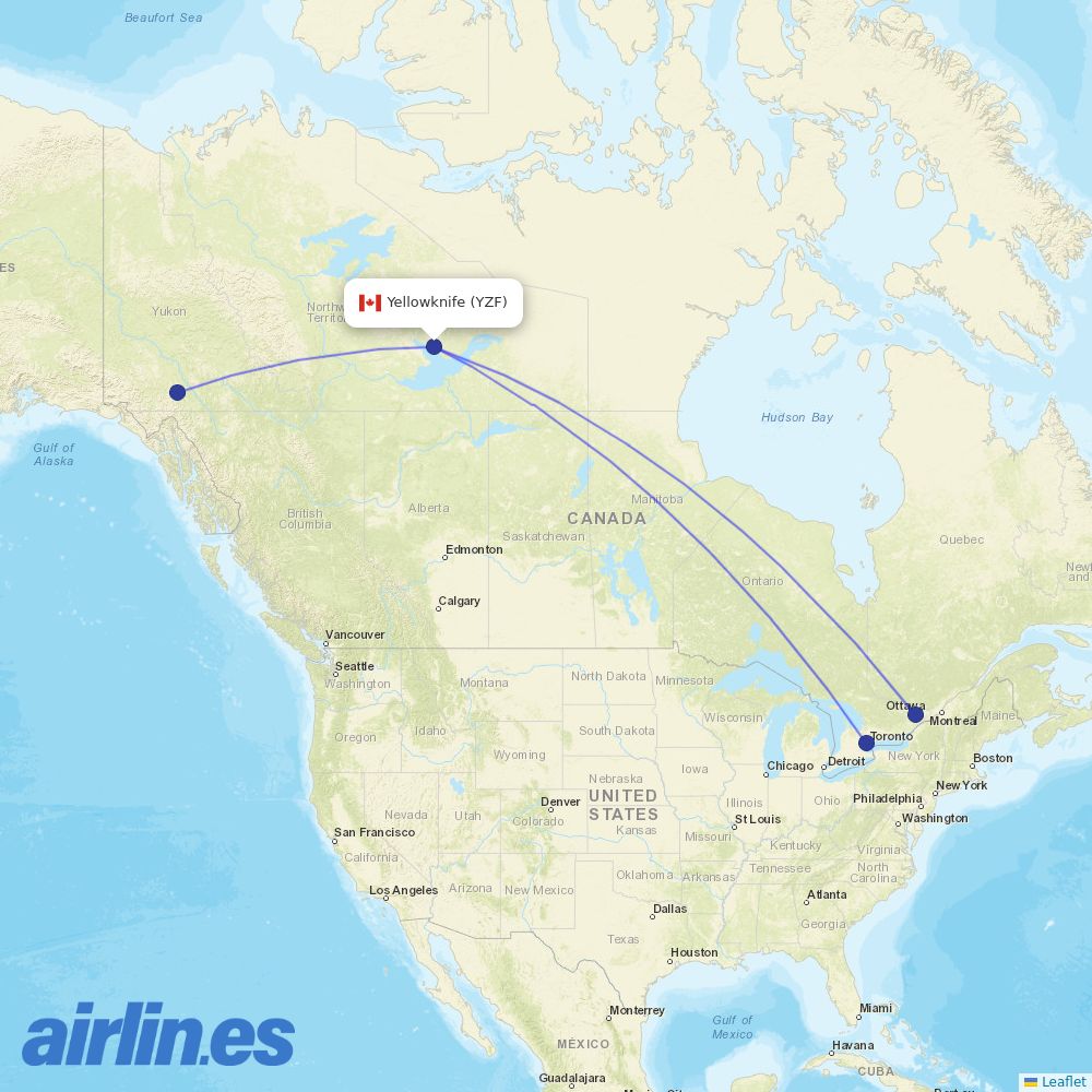 Air North from Yellowknife destination map