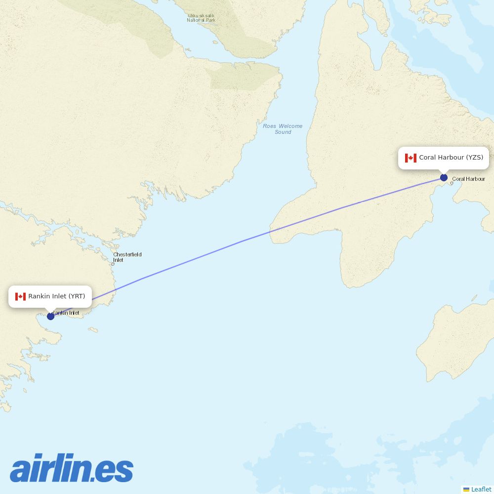 Calm Air International at YZS route map