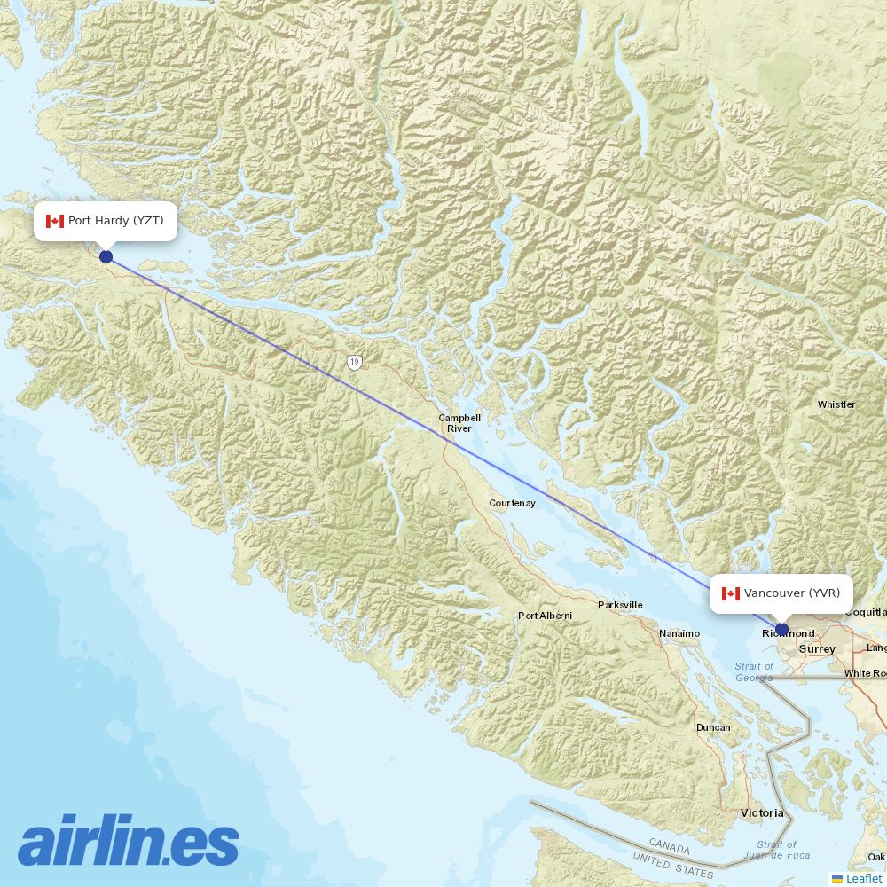 Pacific Coastal Airlines at YZT route map