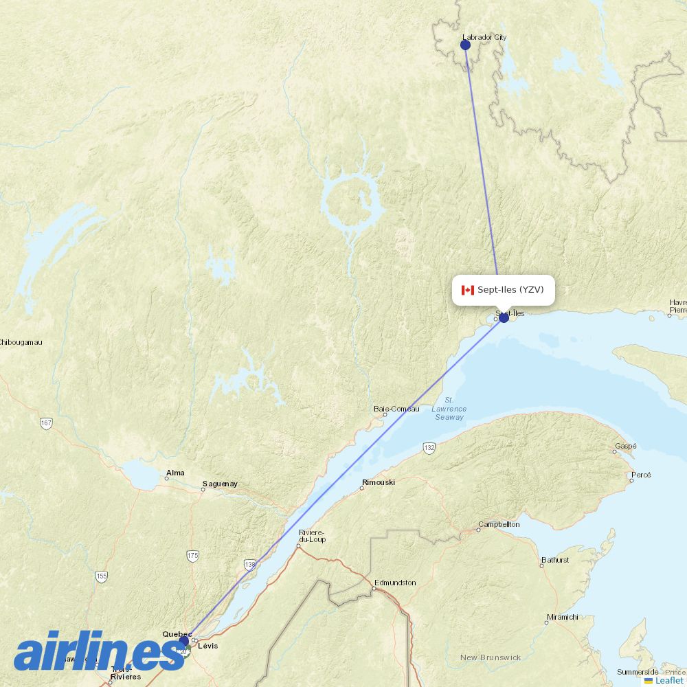 PAL Airlines from Sept Iles destination map