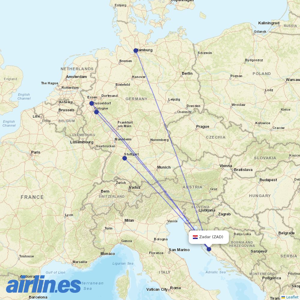 Eurowings from Zadar Airport destination map
